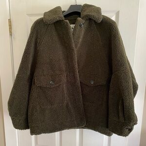 Cozy Zara Teddy Jacket/Coat in Olive Green